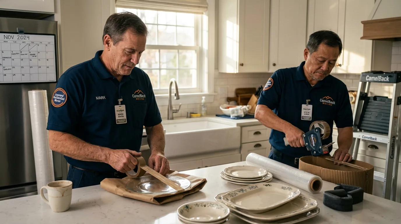 Professional crew packing kitchen dishware in Gulf Shores, AL